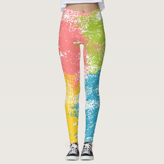 Pink Green Yellow Blue Rainbow Leggings (Front)