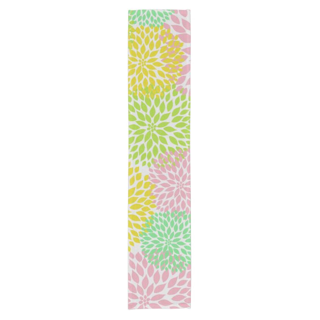 Pink Green Yellow Dahlia Mums Table Runner (Front)