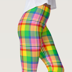 Pink Green Yellow Madras Plaid Design Leggings