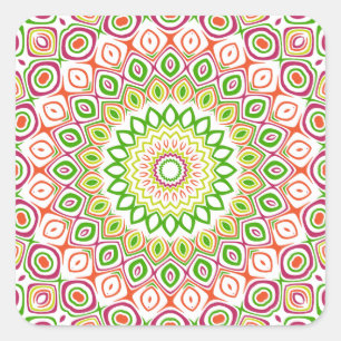 Pink, Green, Yellow & Orange Kaleidoscope Flowers Square Sticker