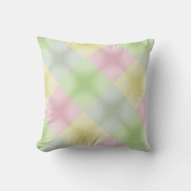 Pink Green Yellow Pastel Argyle Style Cushion (Front)