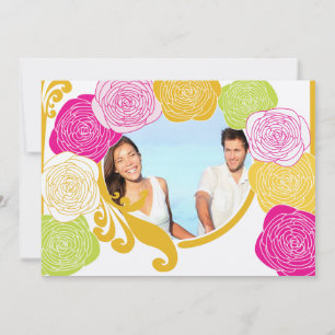 Pink Green Yellow Photo Floral ModernTypography Invitation