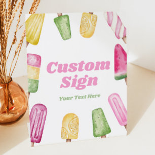 Pink Green Yellow Popsicle Party Custom Table Sign