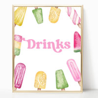Pink Green Yellow Popsicle Party Drinks Table Sign