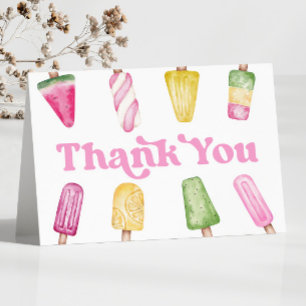 Pink Green Yellow Retro Popsicle Birthday Party Thank You Card