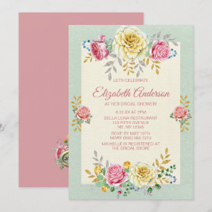 Pink Green Yellow Rose Gold Silver BRIDAL SHOWER Invitation