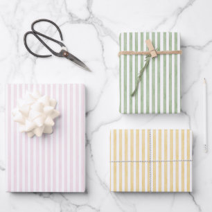 Pink Green Yellow Stripes Birthday Wrapping Paper Sheet