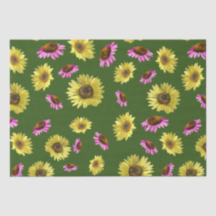 Pink Green Yellow Sunflower Coneflower Summer Tissue Paper