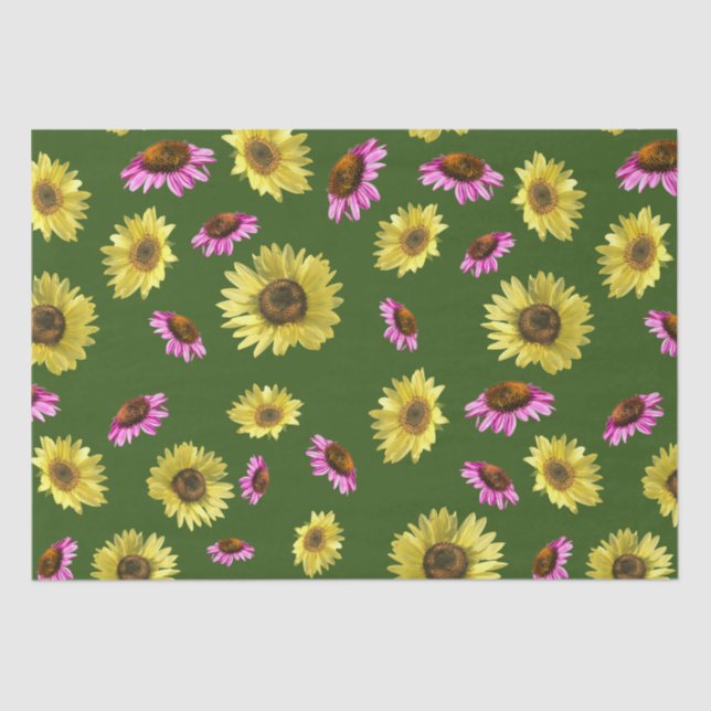 Pink Green Yellow Sunflower Coneflower Summer Tissue Paper (Front)