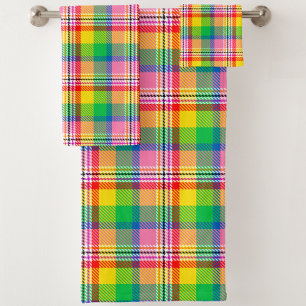 Pink Green Yellow Tartan Plaid Design Bath Towel Set
