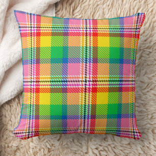 Pink Green Yellow Tartan Plaid Design  Cushion
