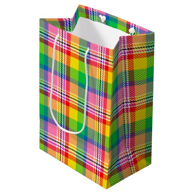 Pink Green Yellow Tartan Plaid Design  Medium Gift Bag (Creator Uploaded)