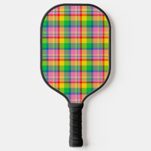 Pink Green Yellow Tartan Plaid Design Pickleball Paddle