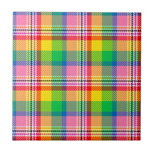 Pink Green Yellow Tartan Plaid Design  Tile