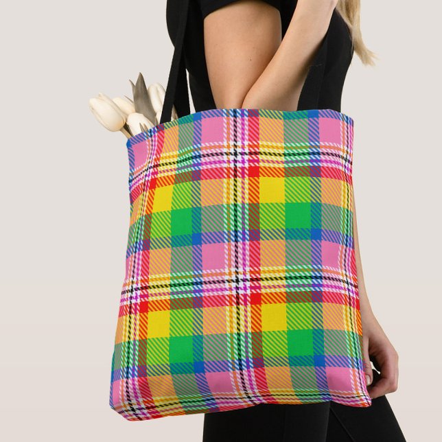 Pink Green Yellow Tartan Plaid Design  Tote Bag (Creator Uploaded)