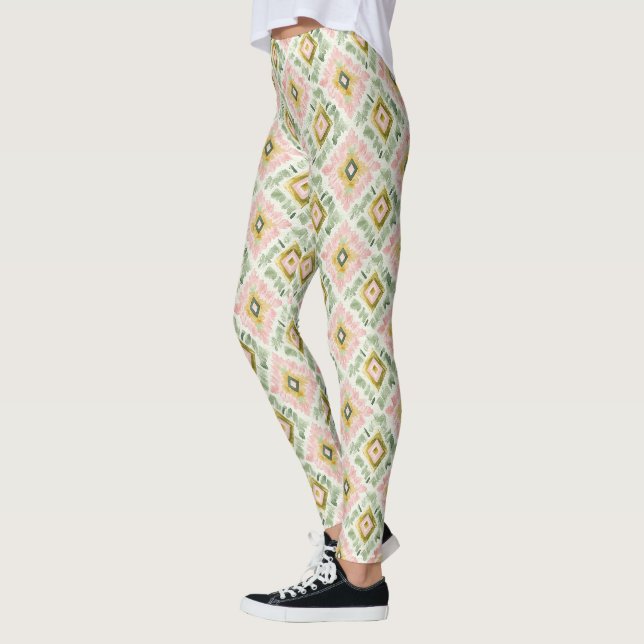 Pink Green Yellow Tribal Chic Leggings (Left)