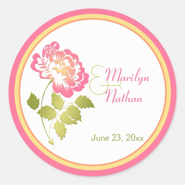 Pink, Green, Yellow, White Peony 1.5" Sticker (Front)