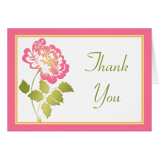 Pink, Green, Yellow, White Peony Thank You Card