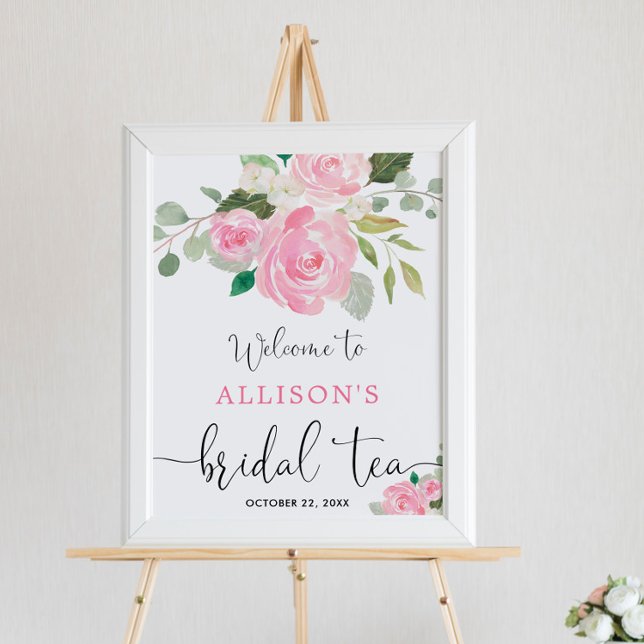 Pink greenery floral bridal tea welcome sign (Creator Uploaded)
