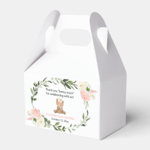 Pink greenery floral teddy bear girl Favour Box