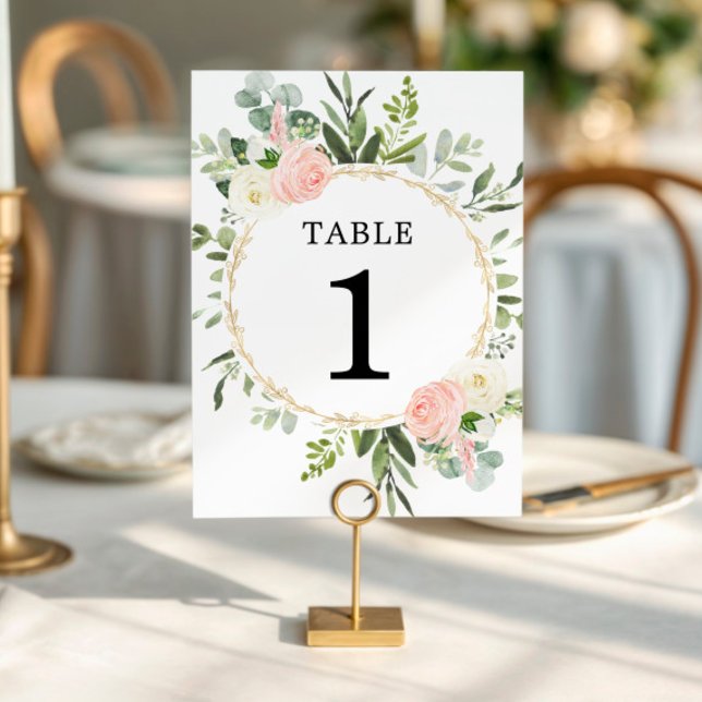 Pink greenery gold elegant 5"x7" table numbers (Creator Uploaded)