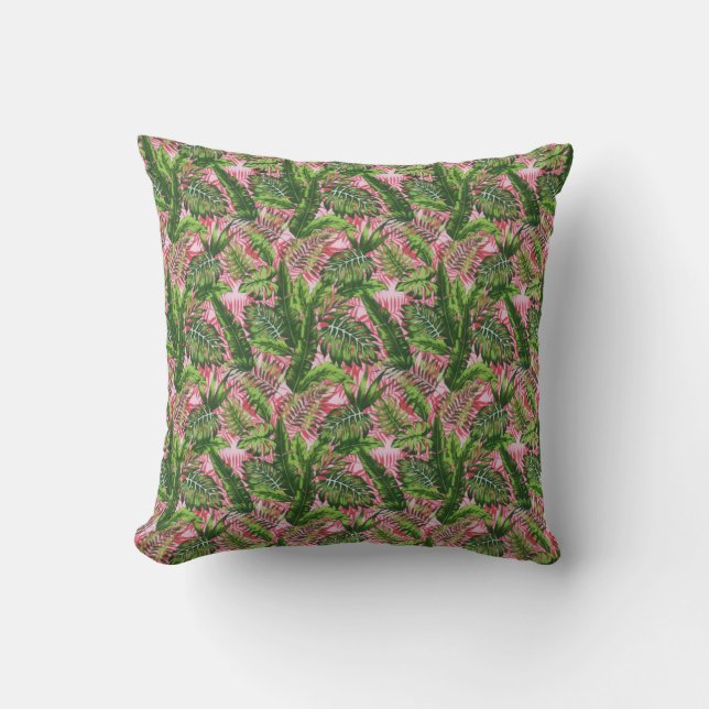 Pink Greenery Tropical Jungle Botanical Cushion (Front)