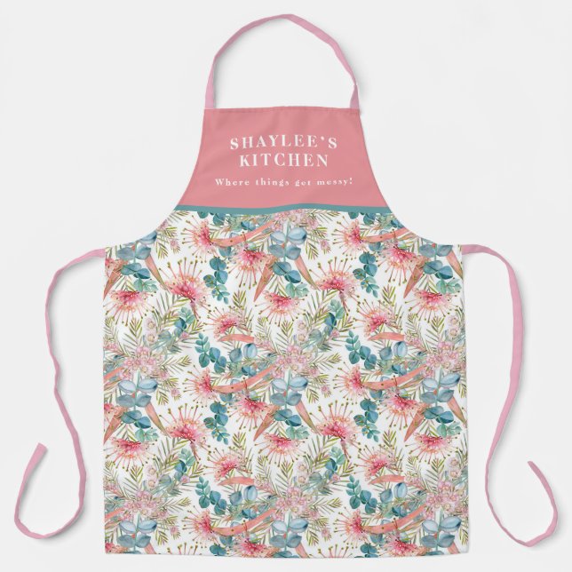 Pink Grevillea And Eucalyptus  Apron (Front)