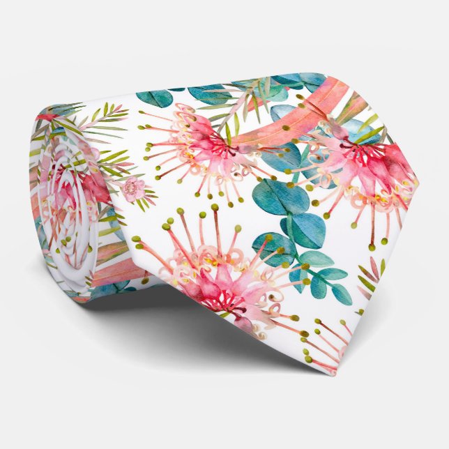 Pink Grevillea And Eucalyptus Tie (Rolled)