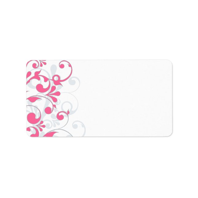 Pink Grey Abstract Floral Wedding Blank Address Label (Front)