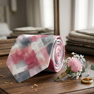 Pink & Grey Abstract Gingham Men's Tie