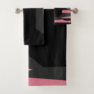 pink grey and black abstract   bath towel set