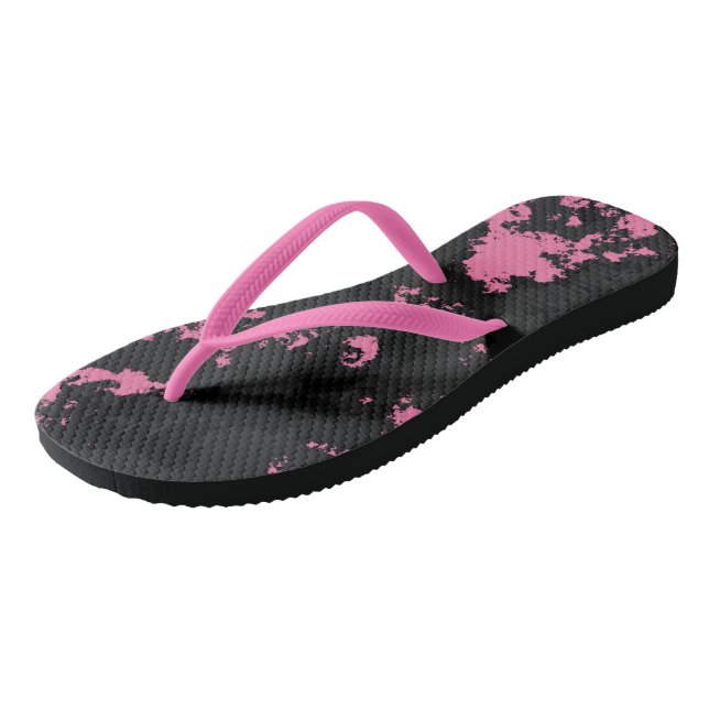 pink grey and black abstract flip flops (Angled)