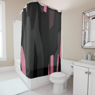 Pink Grey and Black Abstract Shower Curtain