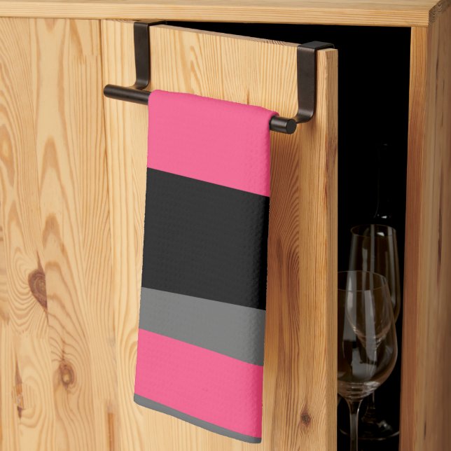pink grey and black abstract  tea towel (Thirds Fold)