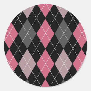 Pink, Grey and Black Argyle Patterned Design Classic Round Sticker