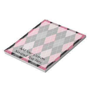 Pink, Grey and Black Argyle Patterned Design Notepad