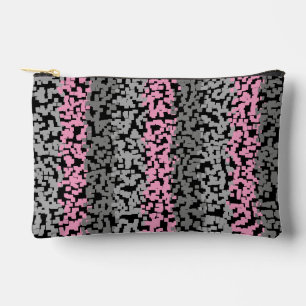 Pink, grey and black digital pixelated stripes accessory pouch