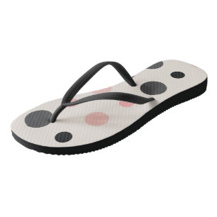 Pink, grey and black dots flip flops