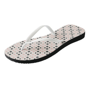 Pink, grey and black dots flip flops