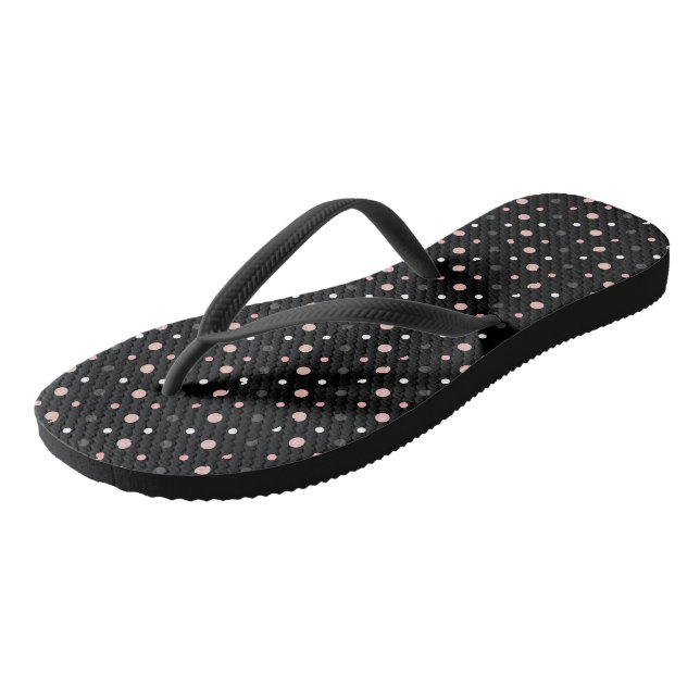 Pink, grey and black dots flip flops (Angled)