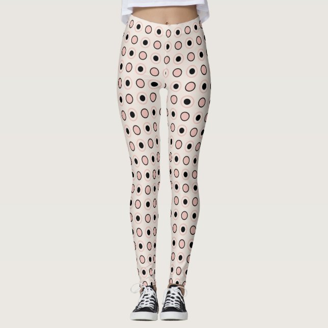 Pink, grey and black dots leggings (Front)