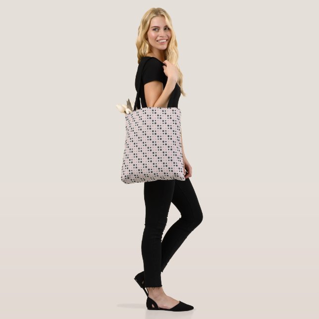 Pink, grey and black dots tote bag (On Model)