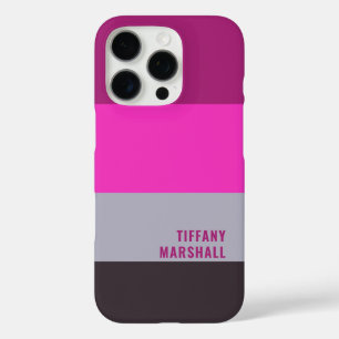 Pink Grey and Dark Muted Purple Stripes Pattern iPhone 16 Pro Case