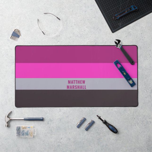 Pink Grey and Dark Muted Purple Stripes Pattern Desk Mat (Workstation)