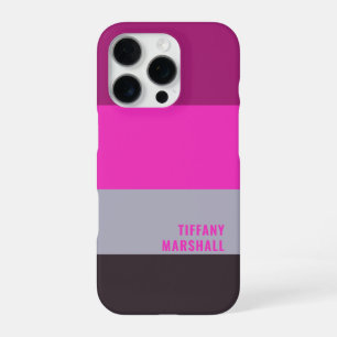 Pink Grey and Dark Muted Purple Stripes Pattern iPhone 16 Pro Case