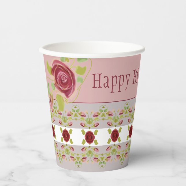 Pink Grey And Floral Paper Cups (Front)