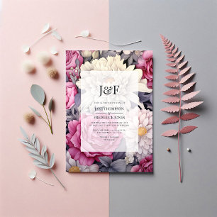 Pink, Grey and Ivory Floral Wedding Invitation