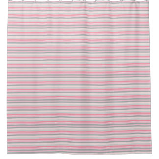 Pink Grey and Light Green Stripe Shower Curtain