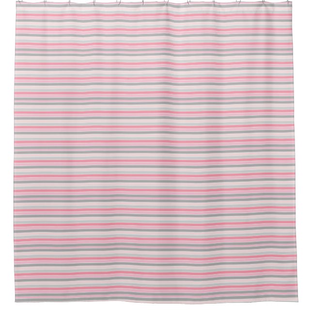 Pink Grey and Light Green Stripe Shower Curtain (Front)