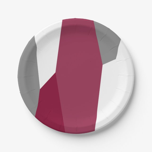Pink Grey and White Abstract Paper Plate (Front)